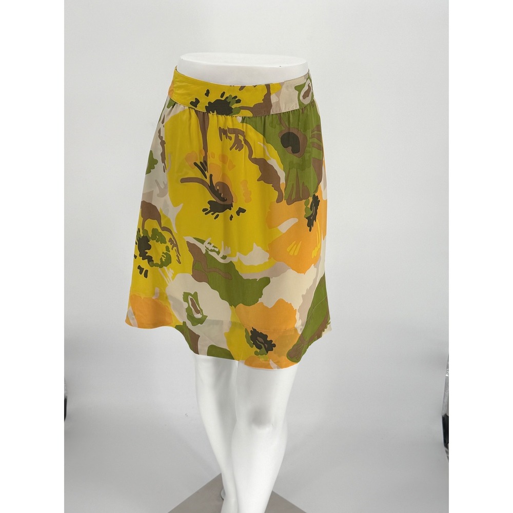 New York & Co Yellow Floral A Line Mini Skirt 12 Resortwear Vacation Chic 100-61 - Picture 2 of 14